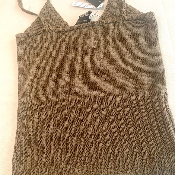 BCBGMAXAZRIA Hand Knit Mossy Brown Cotton Camisole  New with Tags - Picture 2 of 6